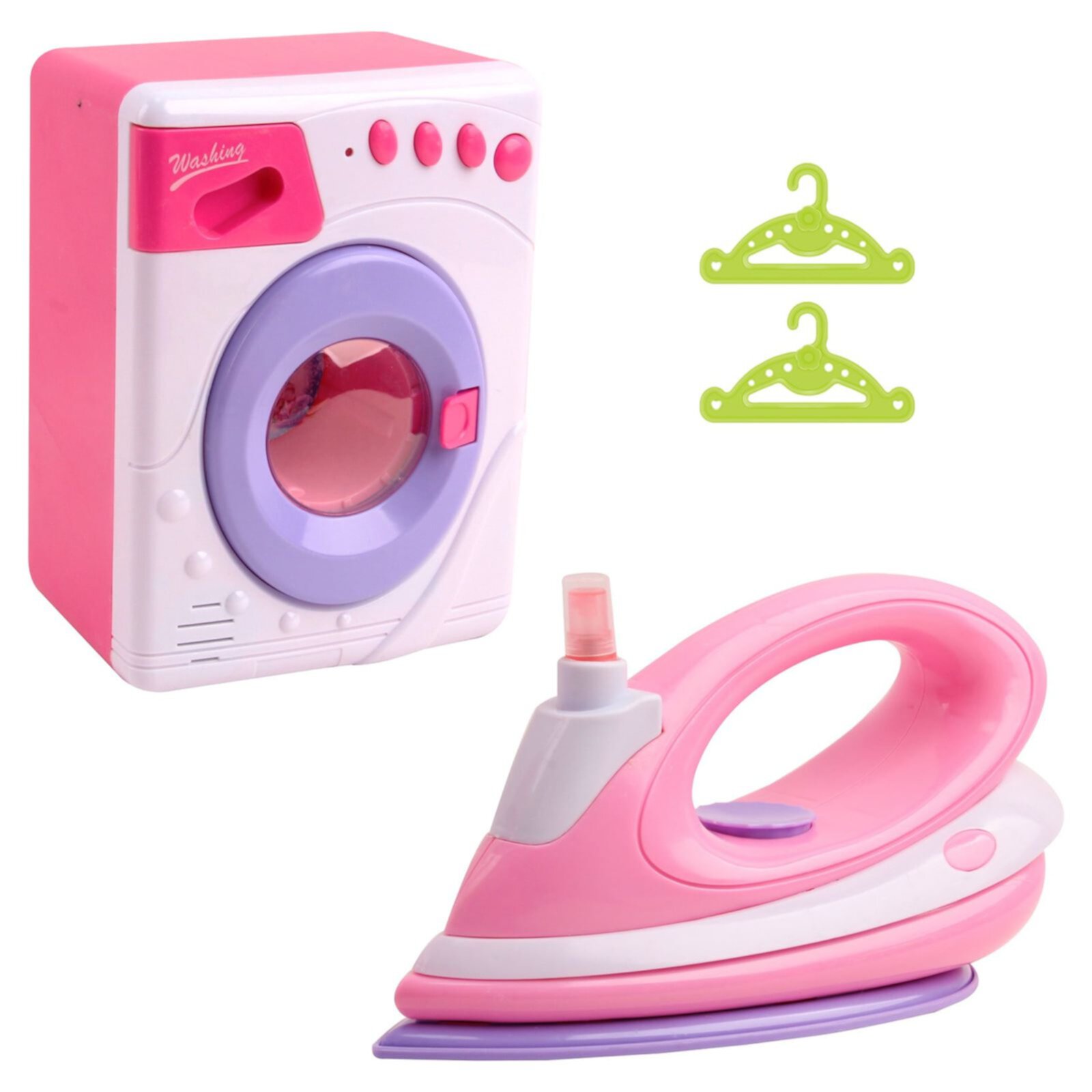 Vokodo Washer And Flatiron Playset With Lights And Music Includes Two Hangers Functional Iron Spray Pretend Play Washing Machine Early Learning Kids Preschool Toy Great Gift For Children Girls Toddler Vokodo