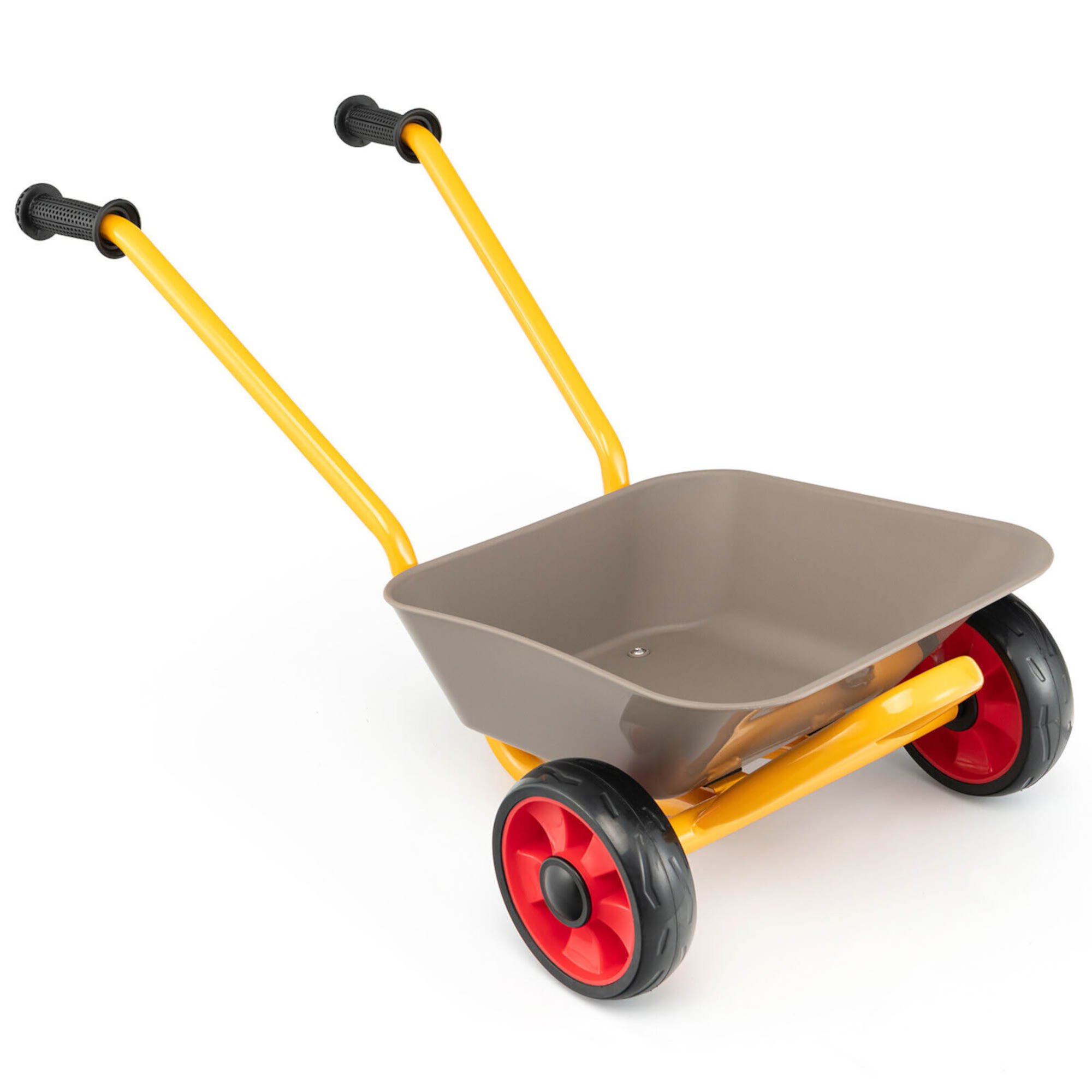 Gymax Kids Wheelbarrow Outdoor Children Metal Toy w/ Non-Slip Handle GYMAX