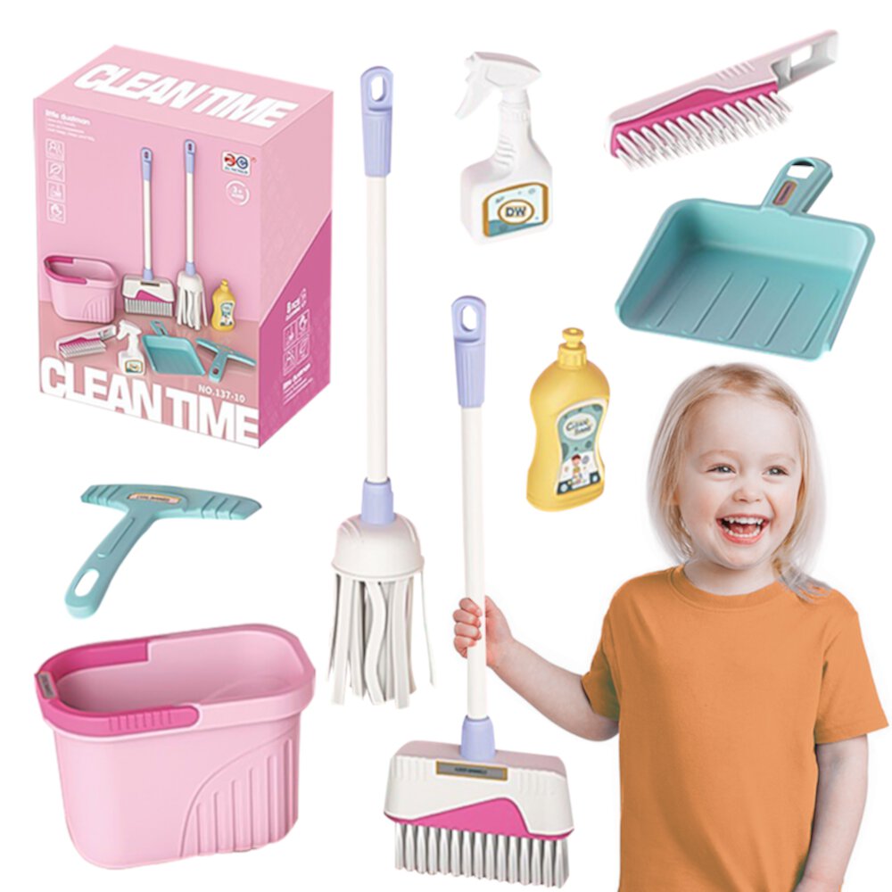 Style-Carry 8 Pcs Kids Cleaning Set, Kids Toys for Girls 3 4 5 6 Years, Pretend Play Housekeeping Tools Toys Broom and Mop Set Birthday Gift for Girls (Pink) Style-Carry