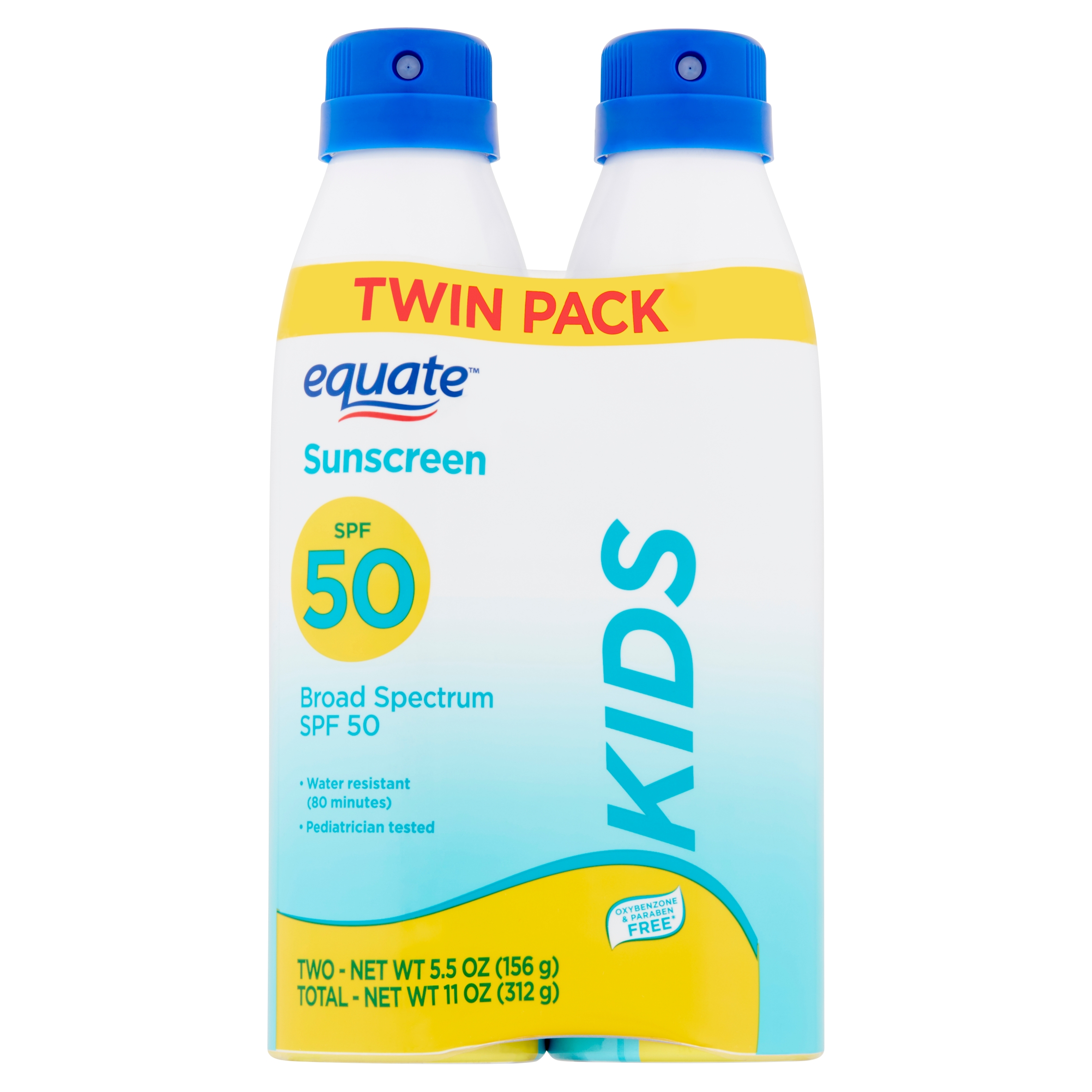 Equate Kids Broad Spectrum Sunscreen Spray Twin Pack, SPF 50, 5.5 oz, 2 Count Equate