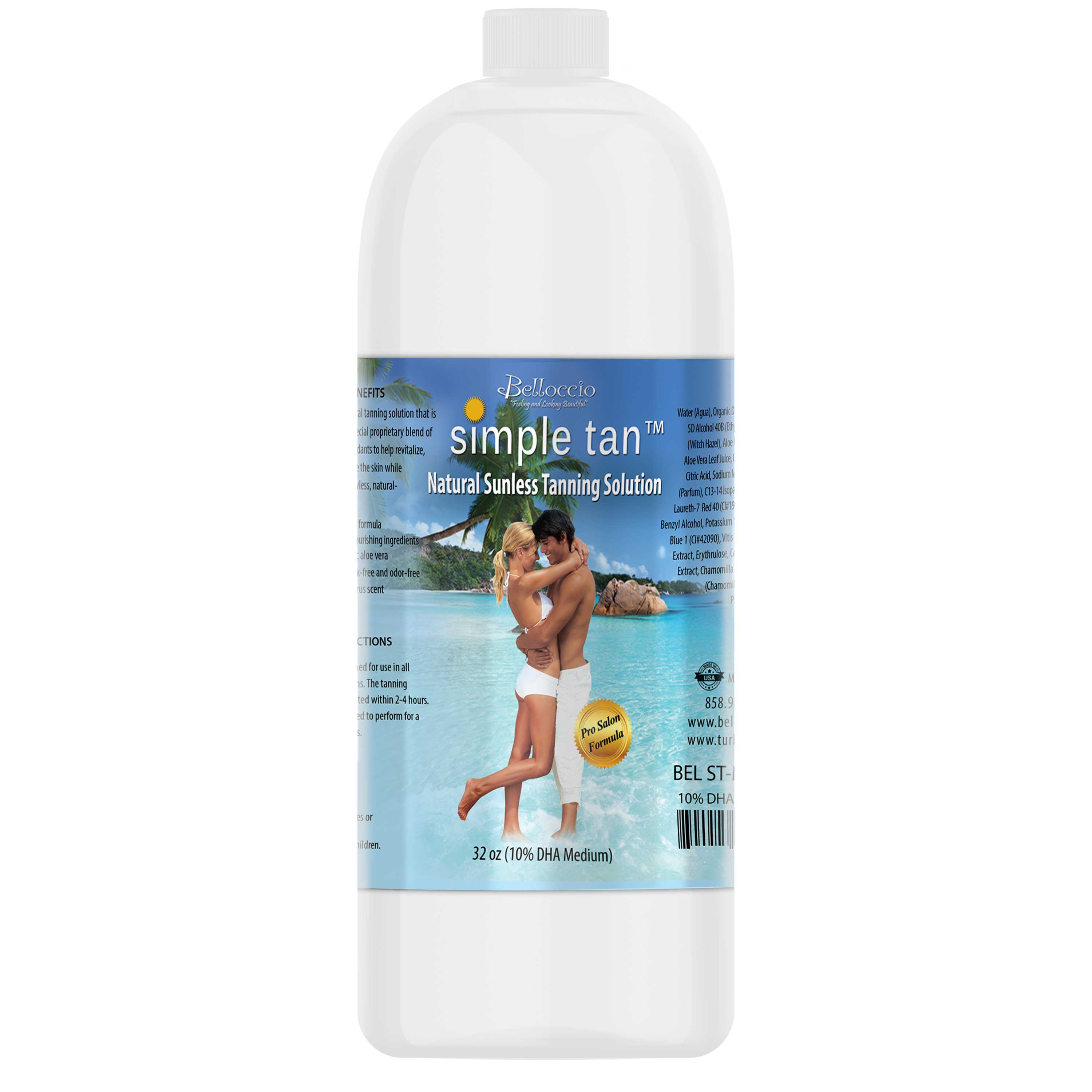 Quart Belloccio Simple Tan 10% DHA Med. Sunless Airbrush Spray Tanning Solution Belloccio