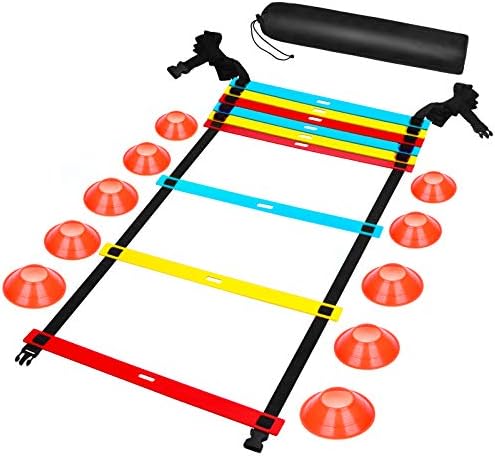 Agility Ladder Speed Training Equipment, 9 Rung 13FT Sports Agility Ladders Set Workout Ladder with 10 Disc Cones for Soccer, Speed, Football Fitness Feet Training Fengdu