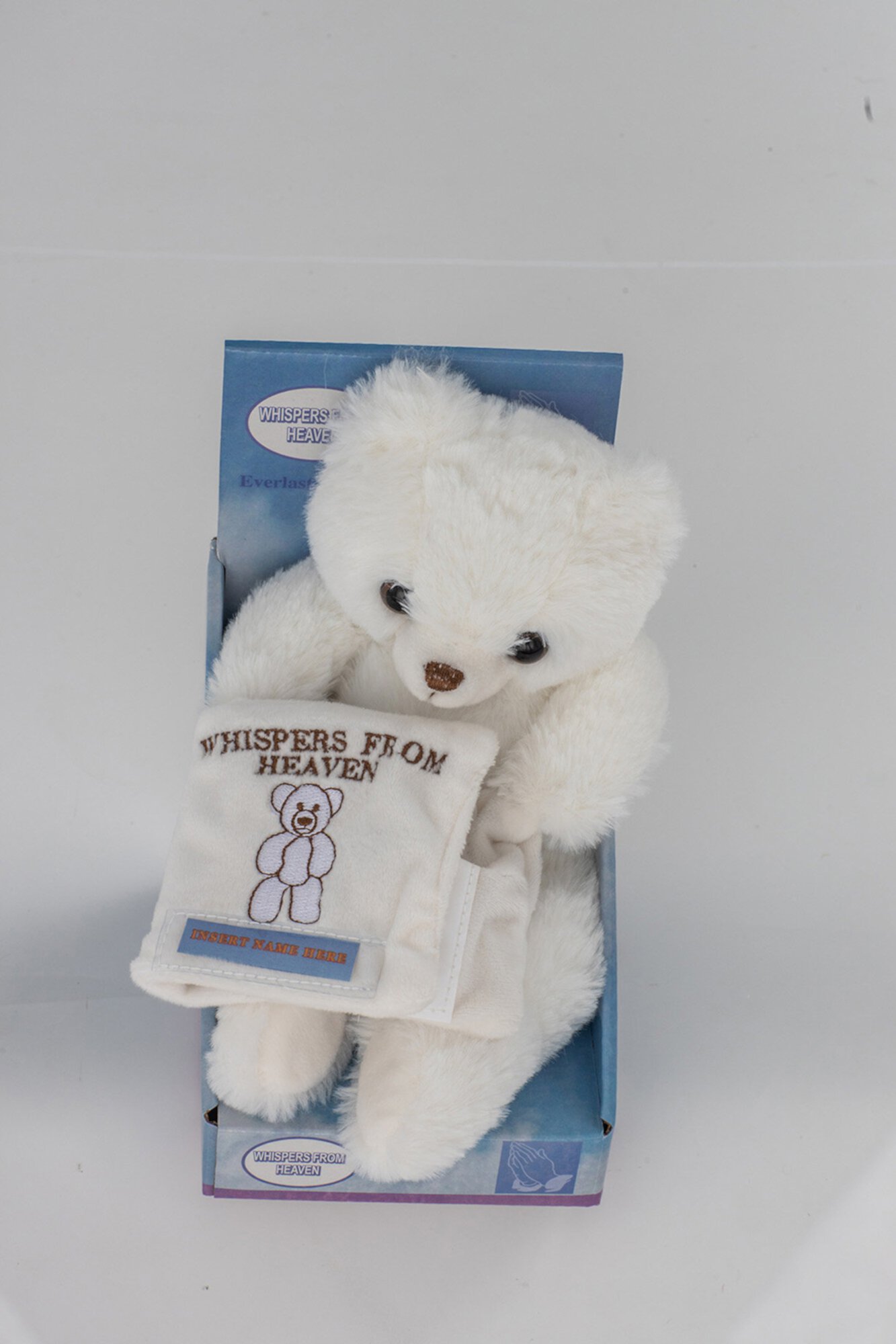 Card It 10" White and Blue Whispers From Heaven Teddy Bear Plush Toy Card It