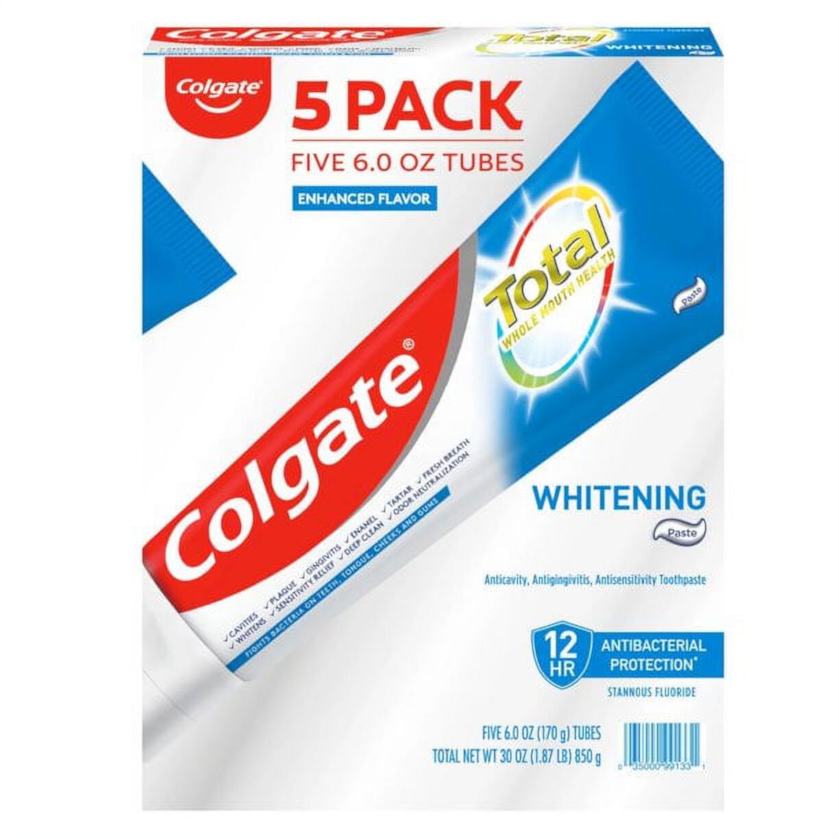 Colgate Total Whitening Toothpaste, Paste Freshens breath(6 oz., 5 Pk.) Colgate