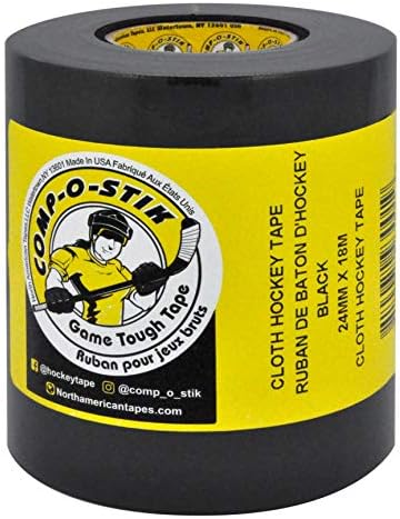 Hockey Tape Black for Sticks and Grips, Multi-Purpose Strong Durable Cloth Tape, COMP-O-STIK 4 Pack 24MM X 18M, Easy to Stretch and Tear, Exceptional Performance, Minimal Adhesive Residue Comp-O-Stik