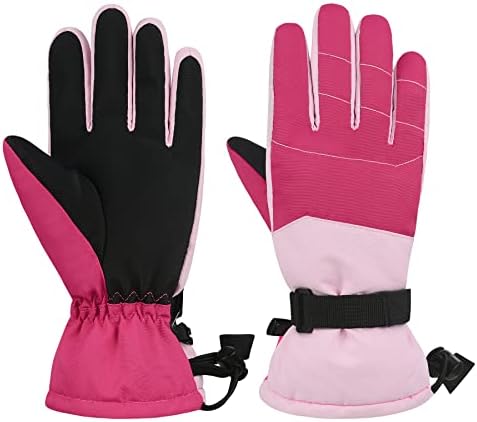 Zando Kids Gloves Winter Waterproof Mittens Boys Girls Snow Ski Gloves Kids Mittens Winter Waterproof Insulated Boys Childrens Warm Winter Snow Ski Mitten for Youth Boys Girls Pink Medium 6-11 years Zando