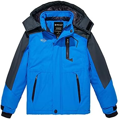 wantdo Boy Winter Fleeced Ski Jacket and Insulated Snow Pants for Skiing Wear Blue 10 12 wantdo