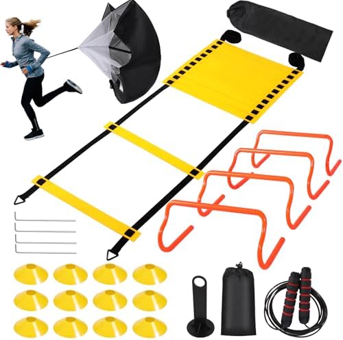 Lineslife Agility Ladder Speed Training Equipment - Includes Agility Ladder,Jump Rope, Agility Hurdles,Disc Cones,Soccer Training Equipment for Youth Adults Lineslife