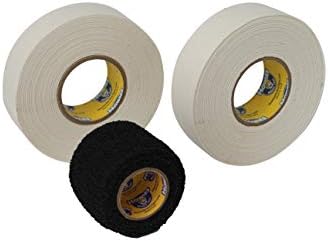 Howies Hockey Tape Premium Cloth Bundled with Stretch Grip Tape for Ice Hockey Bundle Includes 2 Rolls of Hockey Tape and 1 Roll of Stretchy Grip Tape (White and Black) Howies