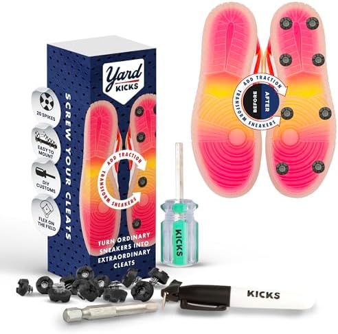 Yardkicks Traction Kit: DIY Baseball Softball Cleats for Your Shoes - Transform Sneakers into Custom Cleats - Unisex Spikes - 20 Studs - Ideal Gift for Ball Players & Kids to Boost Field Traction Yardkicks