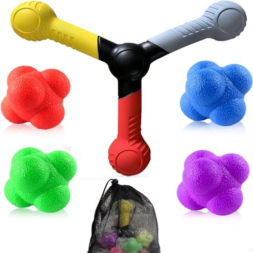 KMRESA Reaction Speed Training Tools 5pcs Kit-Include 1 Hand Eye Coordination Stick, 4 Rubber Reaction Balls, Improve Reflex, Agility and Focus for Sports, Exercise and Fun for All Ages Foxcup