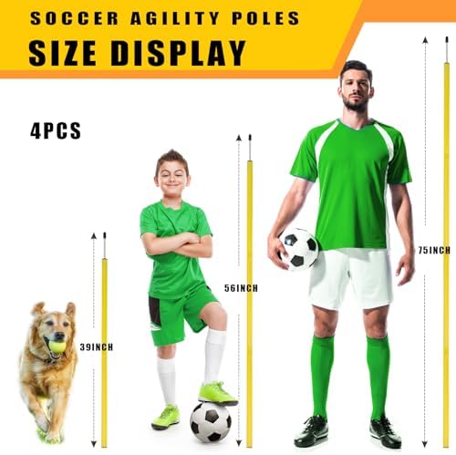 Soccer Agility Poles ，4PCS Agility Training Poles 39 to 75In Yellow Sports Coaching Sticks for Soccer Football Training Atheletic Equipment Thickened Tubes Sturdy Training Soccer Bar Frebuta