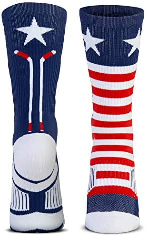 ChalkTalkSPORTS Hockey Performance Crew Socks - USA Patriotic - Youth & Adult - Red White & Blue - Hockey Mid-Calf Socks ChalkTalkSPORTS