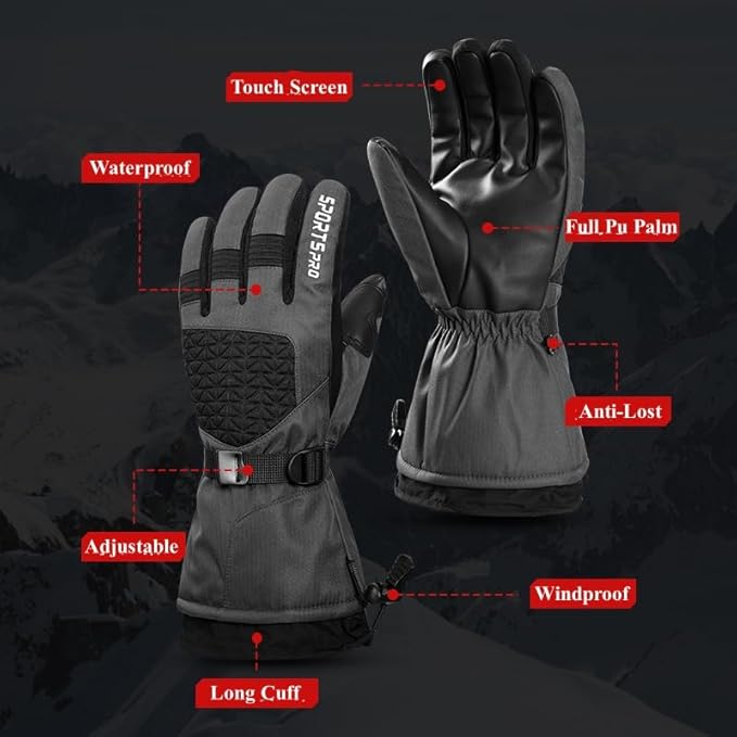 Winter Ski Snow Gloves for Men Women Youth Waterproof Cold Weather Hand Warm Snowboarding Gloves Ski Trip Thermal Work Gloves JJZS