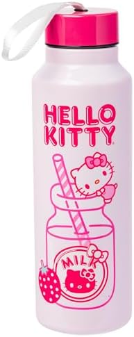 Стеклянная бутылка для воды Hello Kitty с клубничным молоком, розовая, 27 унций, с ремешком Silver Buffalo