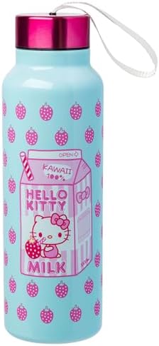 Бутылка для воды с ручкой Hello Kitty из нержавеющей стали, 27 унций, розовая с клубничным узором Silver Buffalo