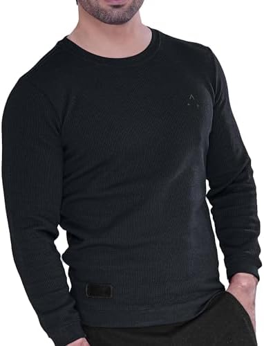 Men's Full Sleeve Crewneck Waffle Thermal Shirt (as1, Alpha, s, Regular, Regular, Charcoal) BLUSPEAR