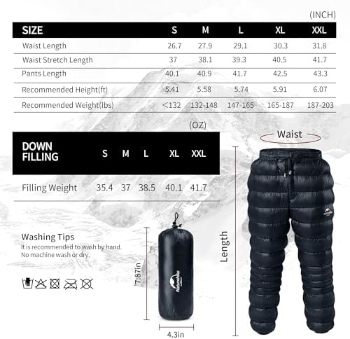 Naturehike Down Pants,Men's Women's Puffy Pants,Winter Warm Outdoor Men Women Ski Snow Pants,Camping Hiking Pants Naturehike