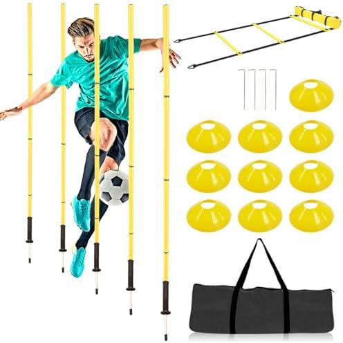 Soccer Training Equipment Agility Training Poles Equipment Includes 6 Flexible Agility Poles, 1*Speed Agility Ladder, 10*Soccer Cones for Speed Training, Soccer Training, Basketball Athletes Ganggend