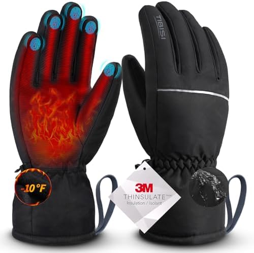 Waterproof Winter Ski Gloves Thermal -10F°, 3M Thinsulate Thick Warm Gloves Windproof Snow Gloves Touch Screen Anti-Slip for Skiing Cold Weather Cycling Hiking for Men Women TIBISI