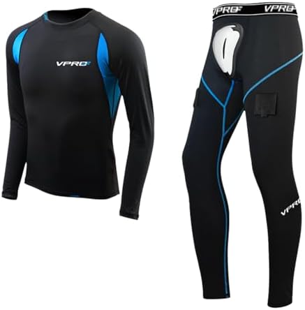 VPro Hockey Compression Shirt & Pants with Athletic Cup & Sock Tabs for Men & Boys, JR, SR VPro