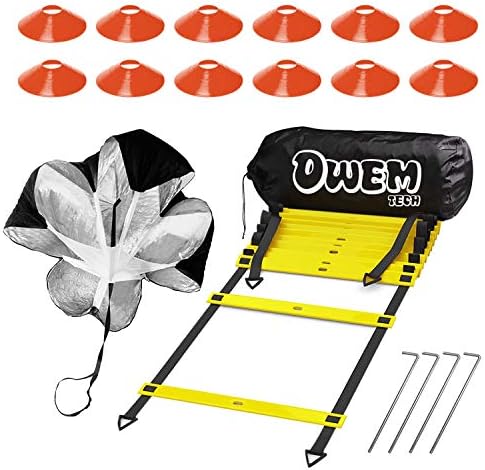 Speed Agility Training Equipment Includes 20ft Long Agility Ladder,Resistance Parachute, Perfect for Football Drill,Basketball,Baseball Training,Kids Exercise and Leisure Sports Owemtech