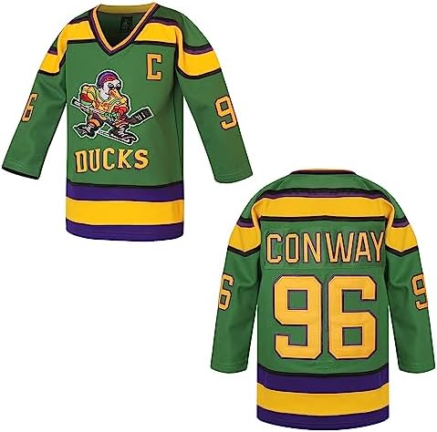 Youth Ducks Jersey 96 Charlie Conway Adam Banks Mighty Duck Shirt Movie Ice Hockey Jersey for Boys' S-XL MESOSPERO