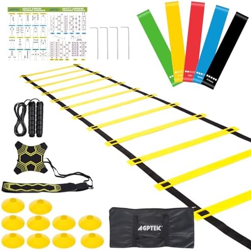 AGPTEK Agility Training Equipment Set, Agility Ladder Speed Soccer Kick Trainer Cones Jump Rope Resistance Bands Exercise Workout Equipment Boost Fitness & Increase Quick Footwork AGPtEK