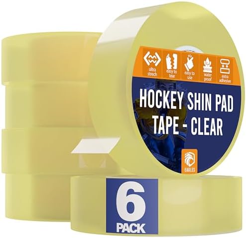 6 Pack Clear Hockey Tape - Multipurpose Tape Roll - Strong Adhesive Easy to Stretch & Apply - Durable Shin Guard Pad Socks and Gear Tape - Hokey Sports Gifts, Accessories, Equipment, Gear EAGLES