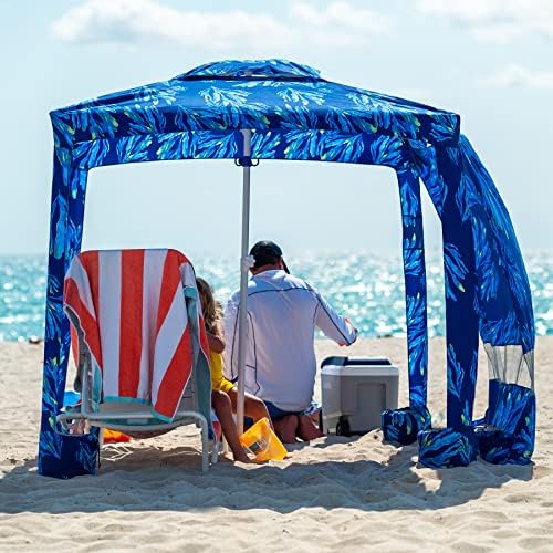 AMMSUN Beach Cabana, 6.2'×6.2' Beach Canopy, Easy Set up and Take Down, Cabana Beach Tent with Sand Pockets, Instant Sun Shelter with Side Wall, Sky Blue AMMSUN