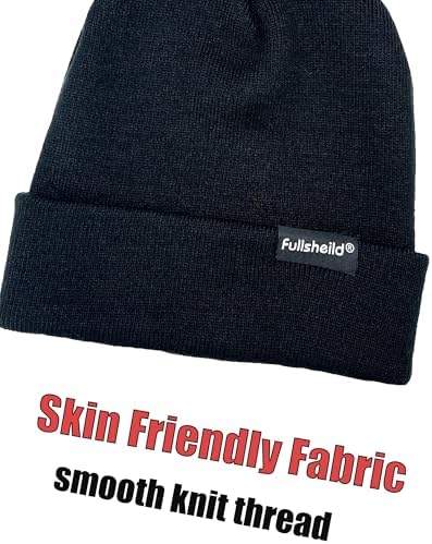 Fullsheild Merino Wool Beanie Knit Winter Hat for Men Women Warm Cuffed Caps Cold Weather Skiing Skating Black One Size Fullsheild