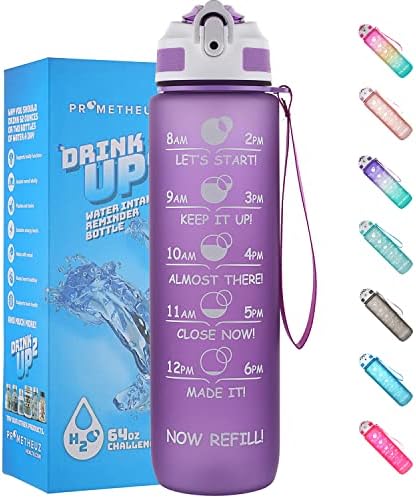 Prometheuz 32oz Water Bottle with Straw, Motivational Water Bottle with Time Marker, Leakproof & BPA-Free for Sports, Work and Fitness Baby Blue-Yellow-Pink Prometheuz