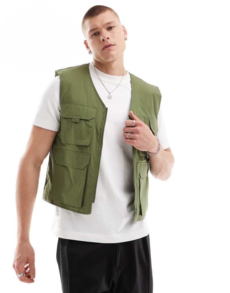 ASOS DESIGN utility gilet in khaki ASOS DESIGN