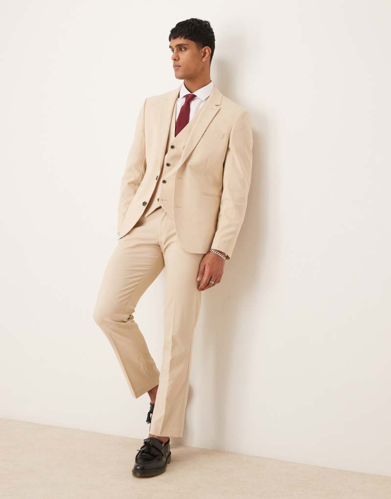 ASOS DESIGN slim suit pants in stone ASOS DESIGN