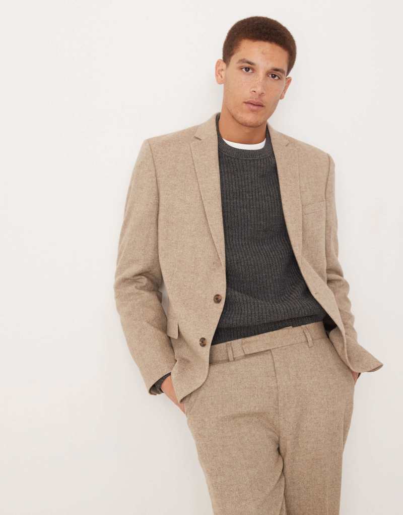 ASOS DESIGN slim wool mix suit jacket in stone ASOS DESIGN