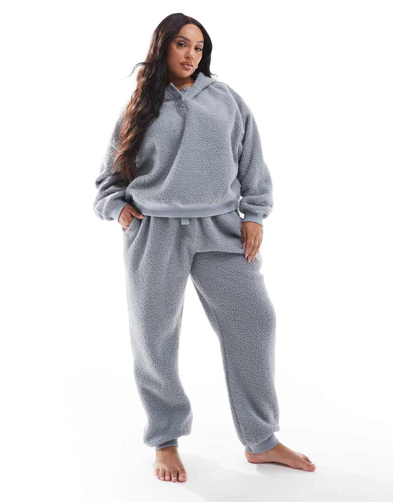 ASOS DESIGN Curve lounge borg oversized hoodie & sweatpants set in blue ASOS Curve