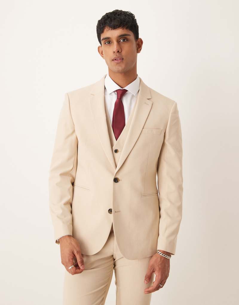 ASOS DESIGN slim suit jacket in stone ASOS DESIGN