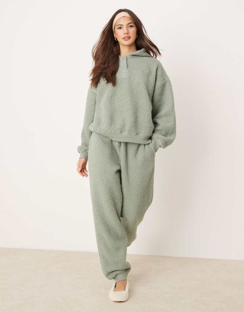 ASOS DESIGN lounge borg oversized hoodie & sweatpants set in sage ASOS DESIGN