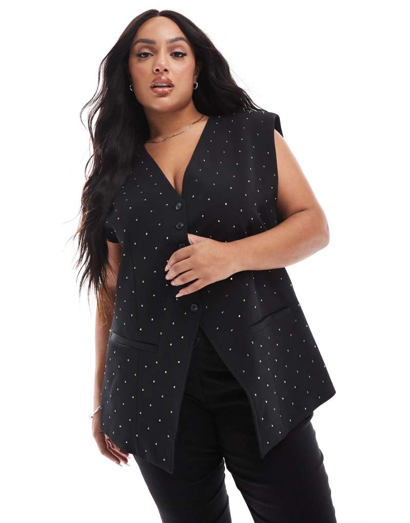 ASOS DESIGN Curve exaggerated shoulder hotfix vest ASOS Curve