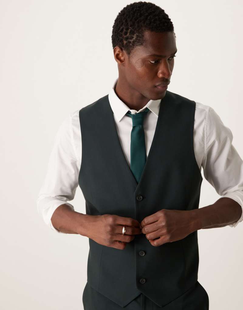 ASOS DESIGN slim suit vest in dark green ASOS DESIGN