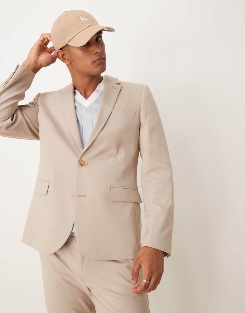 ASOS DESIGN slim suit jacket in stone ASOS DESIGN