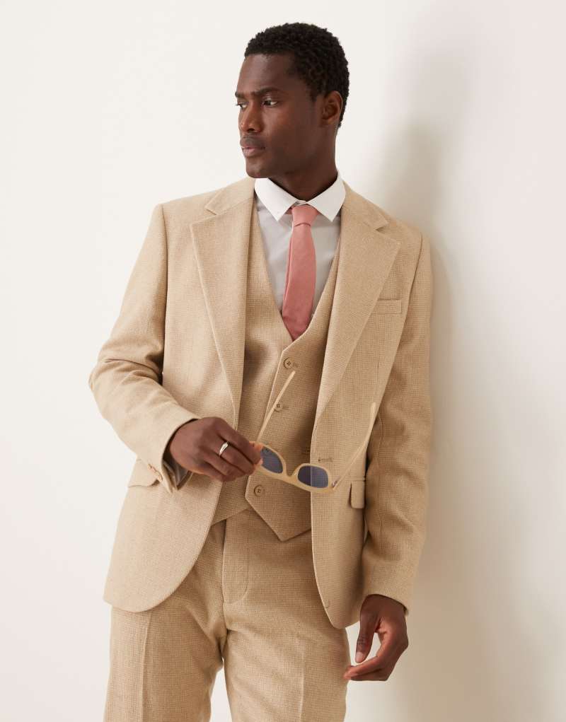 ASOS DESIGN new skinny wool mix suit jacket in beige puppytooth ASOS DESIGN