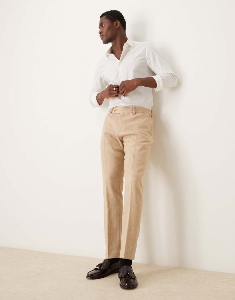 ASOS DESIGN new skinny wool mix suit pants in beige puppytooth ASOS DESIGN