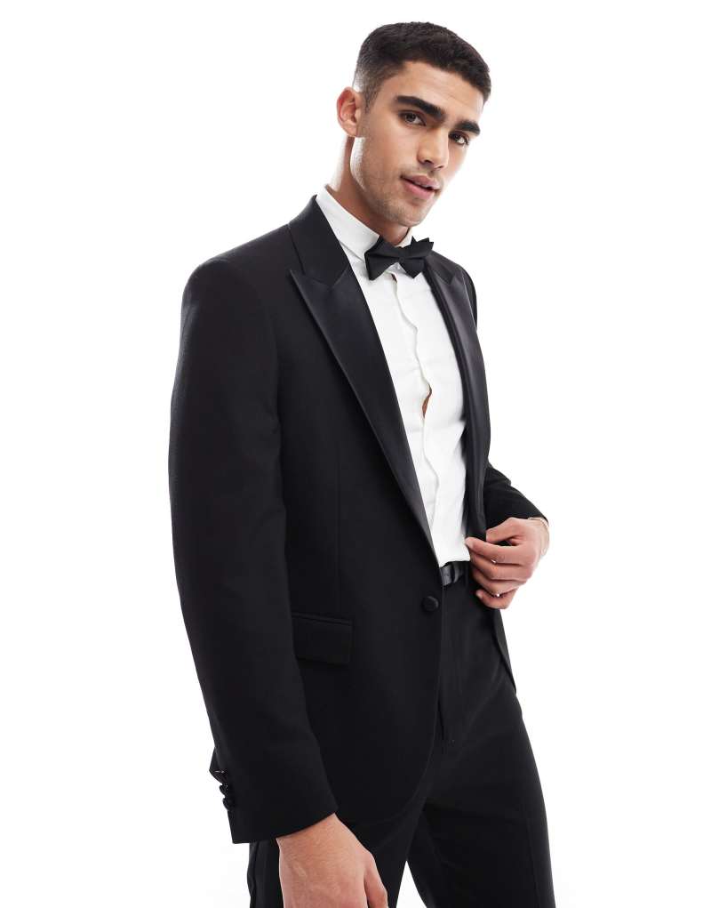 ASOS DESIGN new skinny tuxedo suit jacket with low break in black ASOS DESIGN