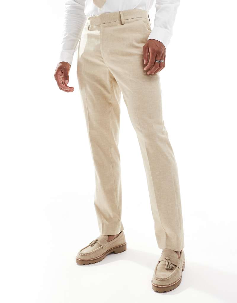 ASOS DESIGN Wedding slim linen mix suit pants in stone ASOS DESIGN