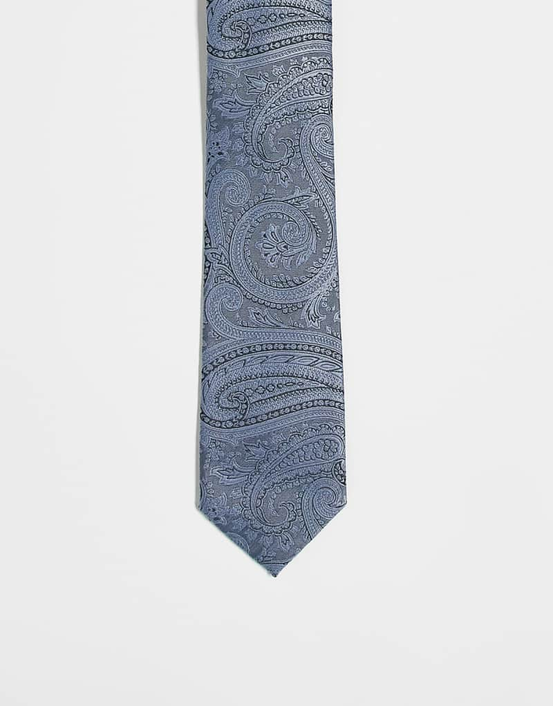 ASOS DESIGN slim tie with paisley print in gray ASOS DESIGN