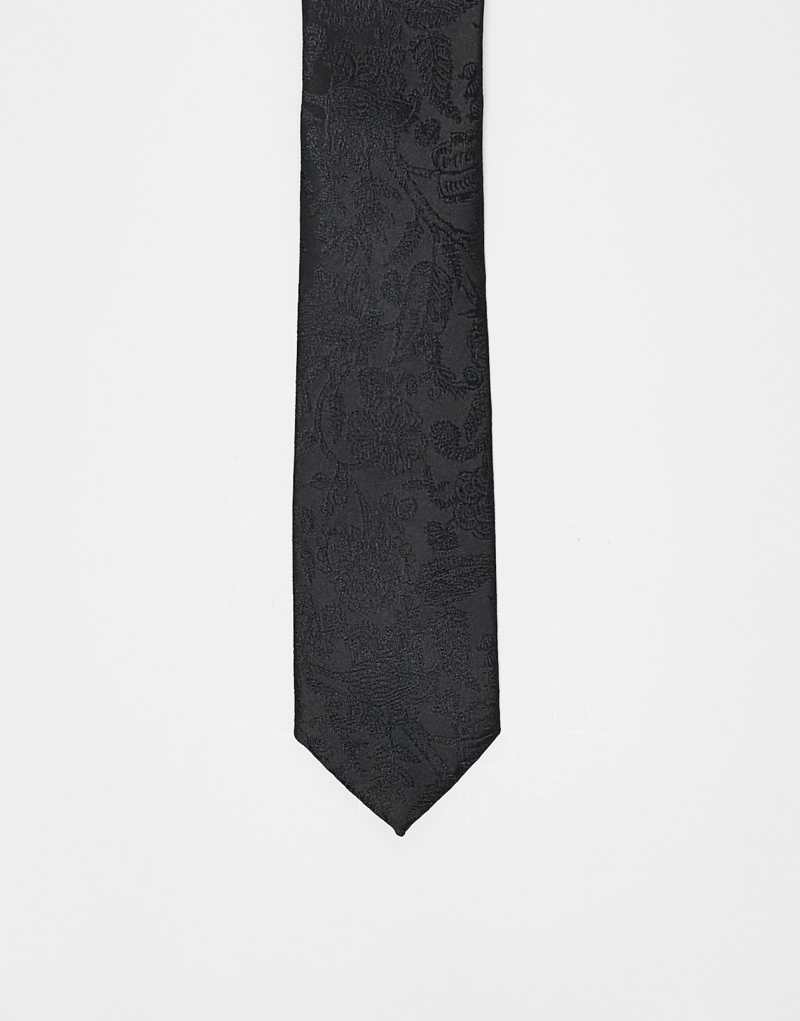 ASOS DESIGN slim tie with floral print in black ASOS DESIGN