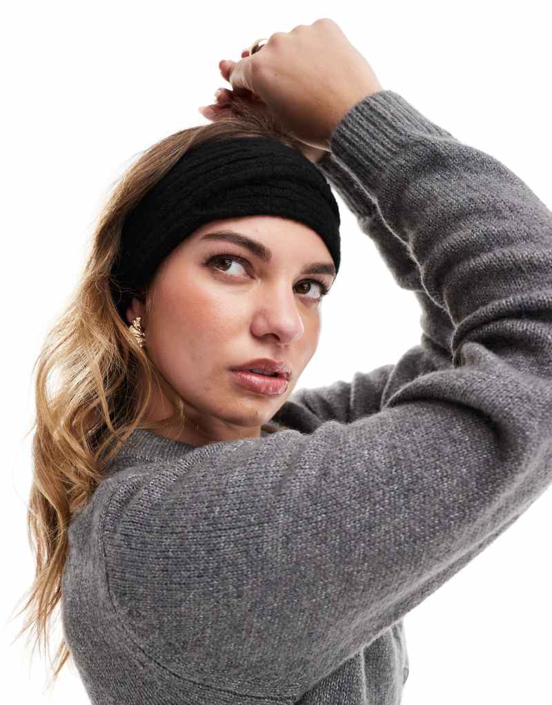 ASOS DESIGN cross over knit headband in black ASOS DESIGN