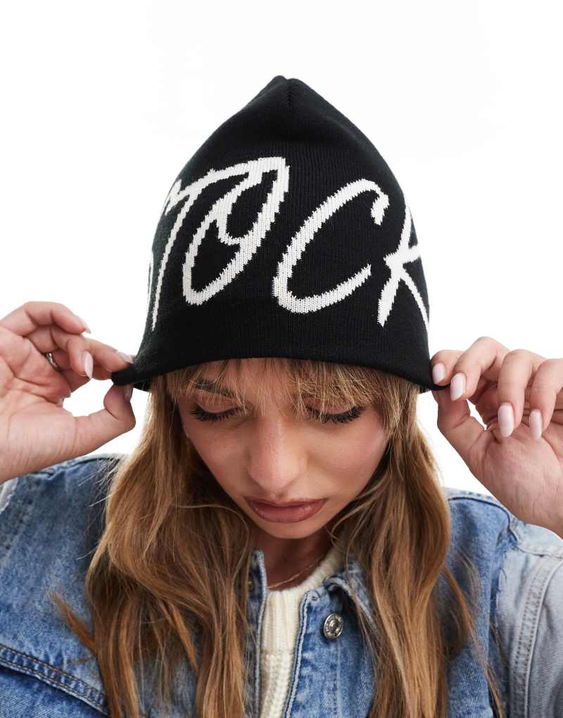 ASOS DESIGN beanie with stockholm scribble design ASOS DESIGN