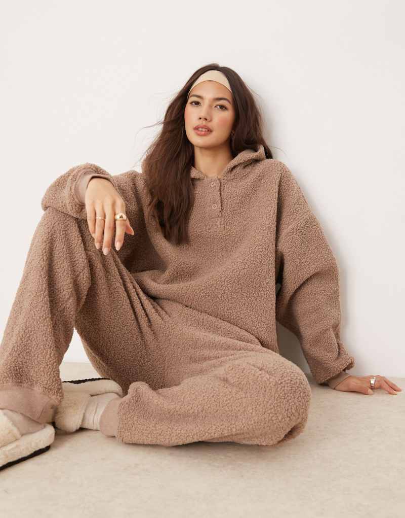 ASOS DESIGN lounge borg oversized hoodie & sweatpants set in taupe ASOS DESIGN